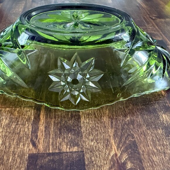 VINTAGE Anchor Hocking Green EAPC/Star of David Small Boat 9" Bowl - Picture 4 of 8